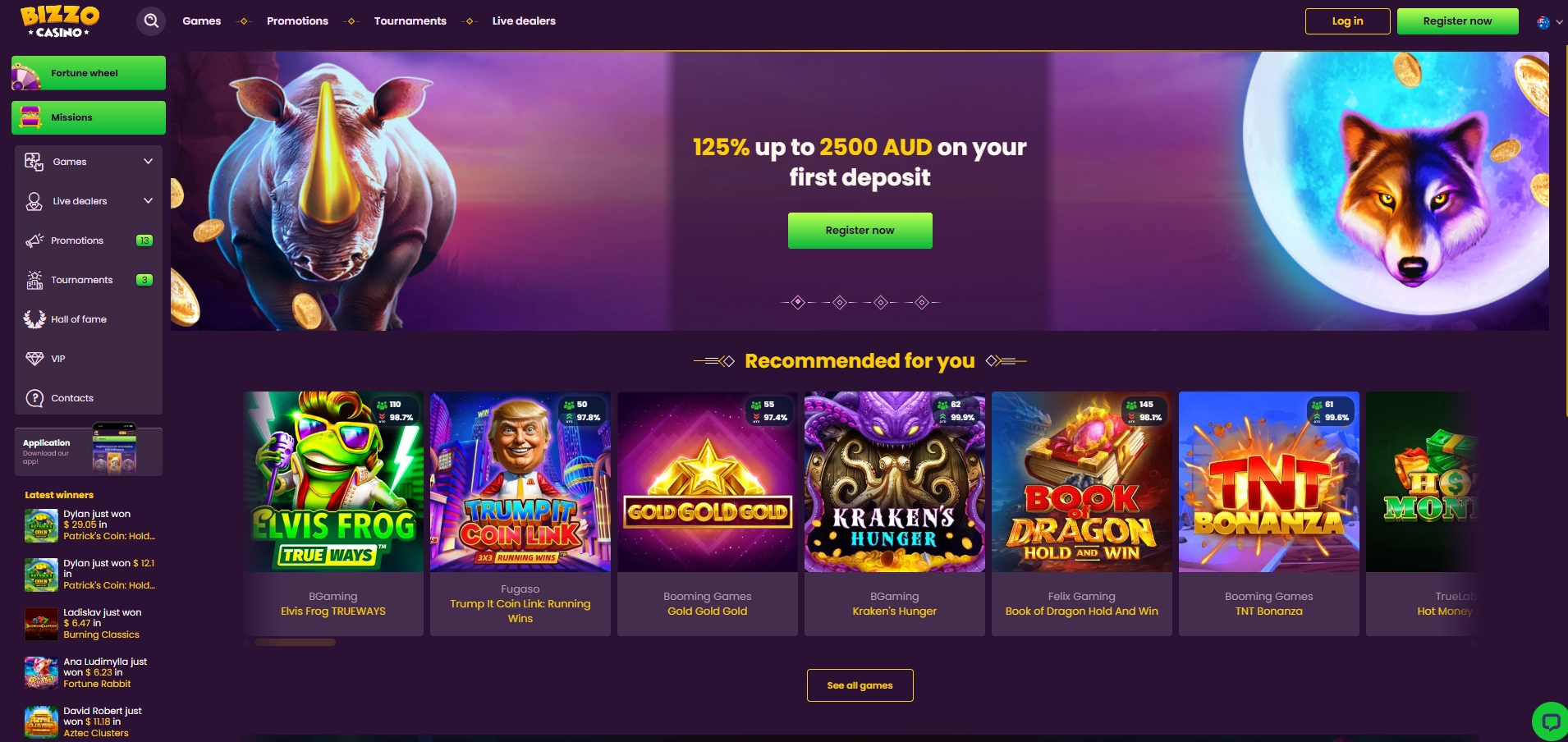 Bizzo Casino interface